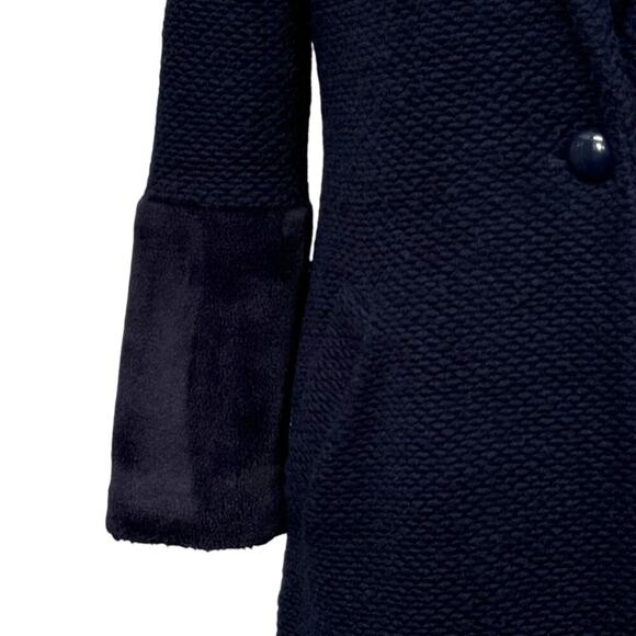 Hutch Tweed Faux-Fur Texture-Rich Wool-Blend Elaina Long Coat Navy Women's Small - Picture 6 of 10